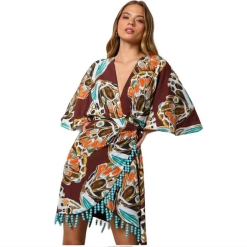 SOLD. Hutch Beaded Wrap Dress Metallic Detail Midi NWT Size Small Cocktail - Picture 10 of 11